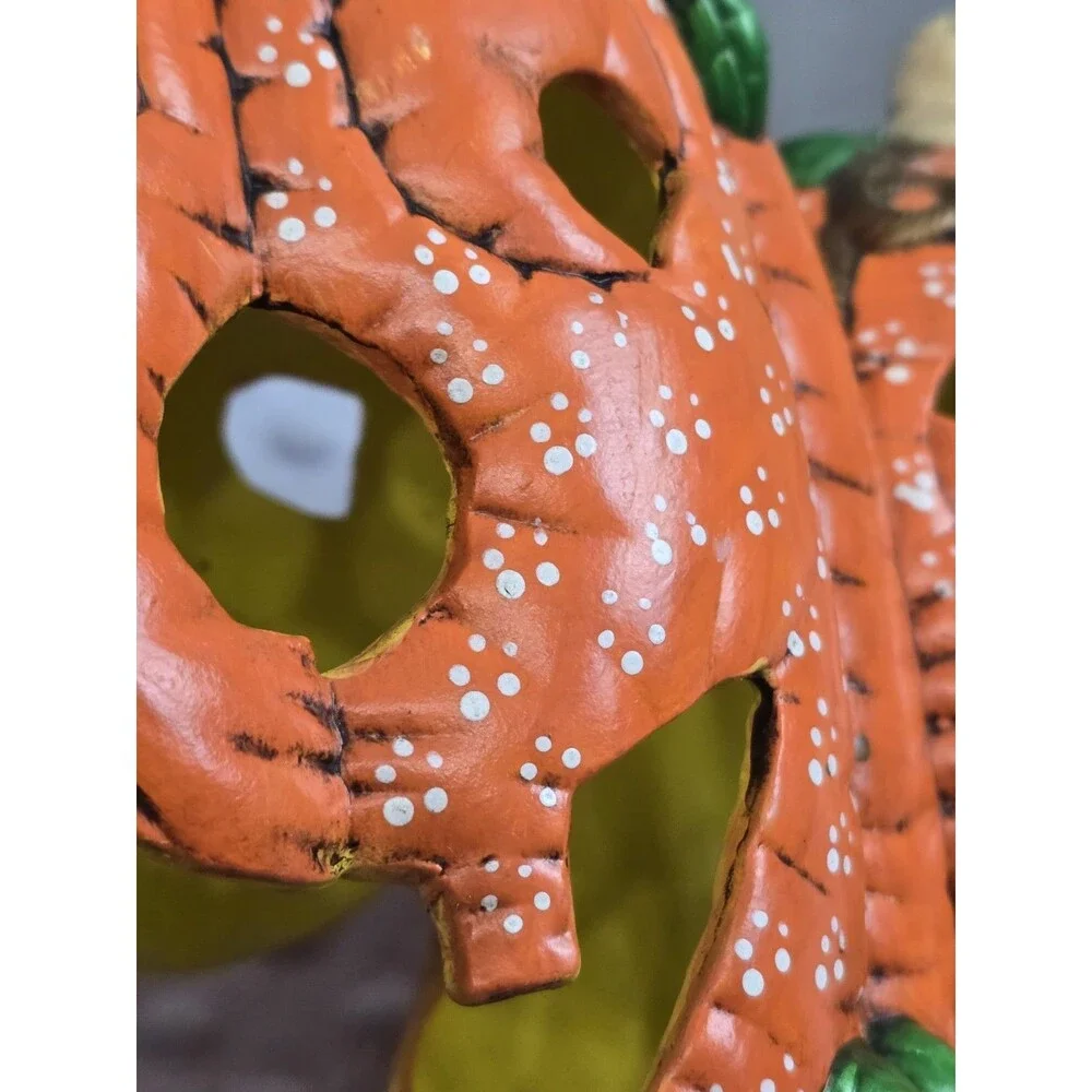 Vintage Ceramic Jack-O-Lantern Duo Halloween Pumpkin Decor 80s Hand Painted Prop